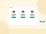 Illustration of a browser window with three freelancer profile cards