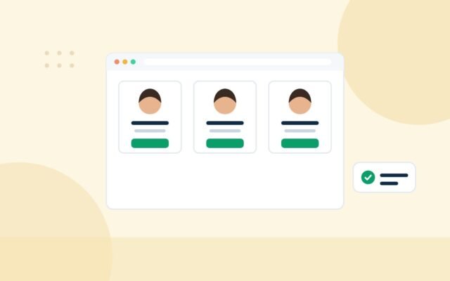 Illustration of a browser window with three freelancer profile cards