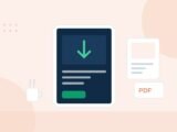 Illustration of a tablet showing a download icon beside a PDF file