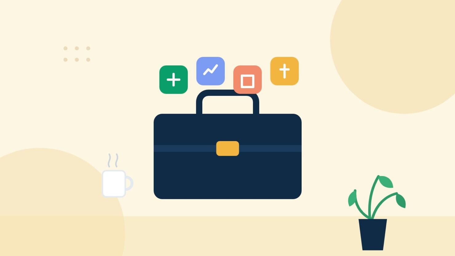 Illustration of a toolbox with colorful app icons above it