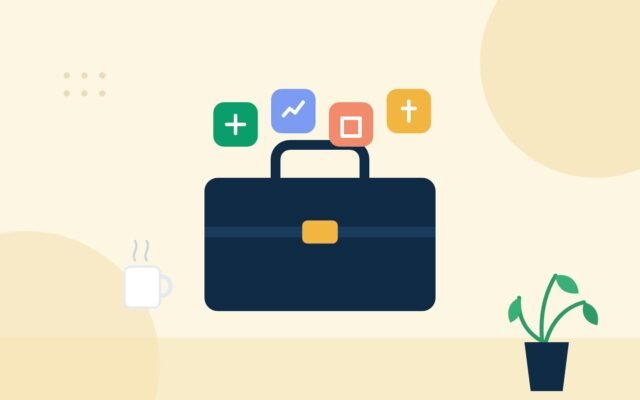 Illustration of a toolbox with colorful app icons above it