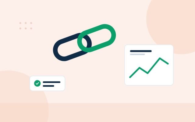 Illustration of two chain links beside a rising line chart
