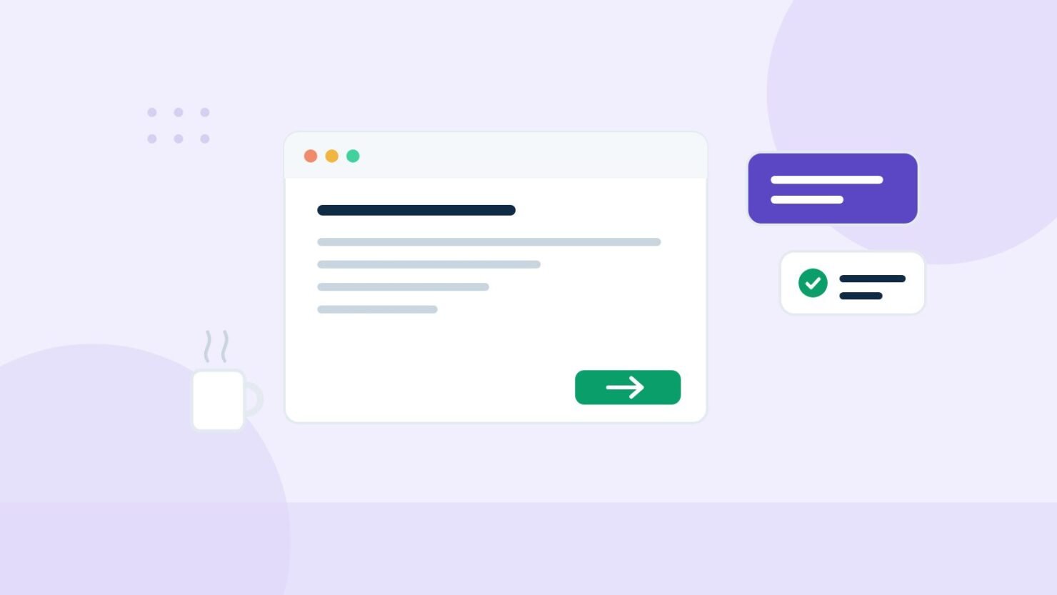 Illustration of an email being composed with a send button and chat bubbles
