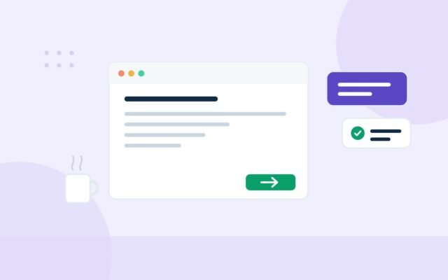 Illustration of an email being composed with a send button and chat bubbles