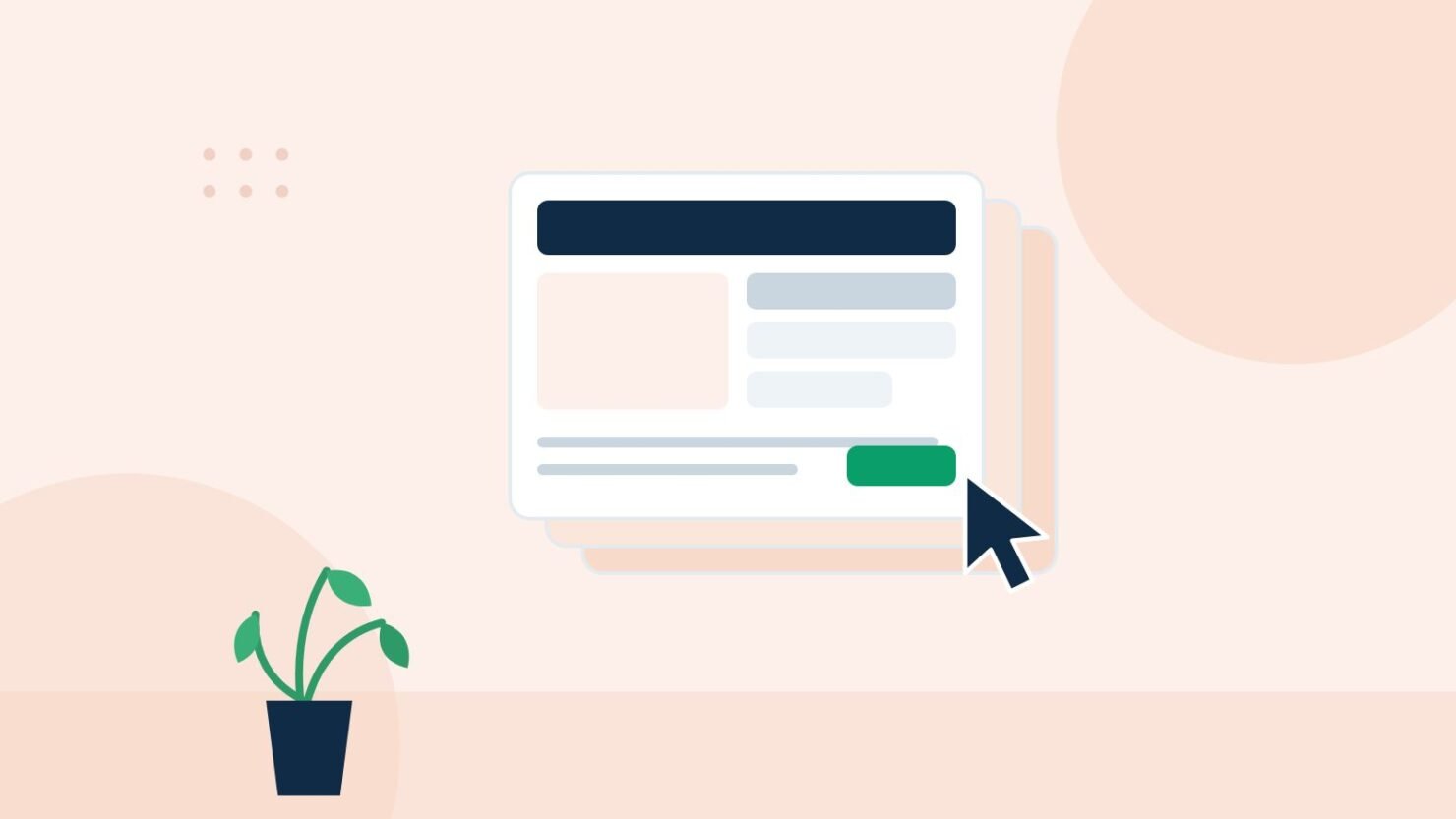 Illustration of stacked design templates with a mouse cursor